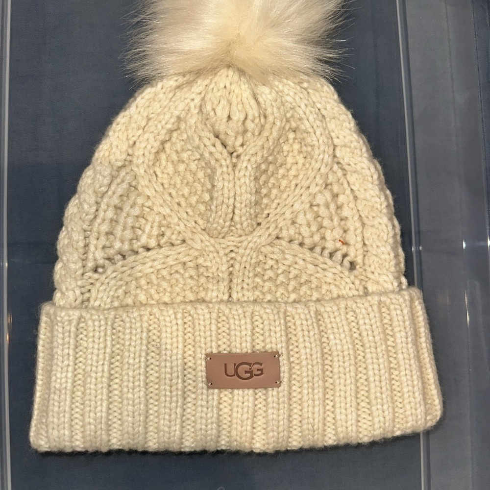 UGG Ivory Knit Beanie with Branded Tag